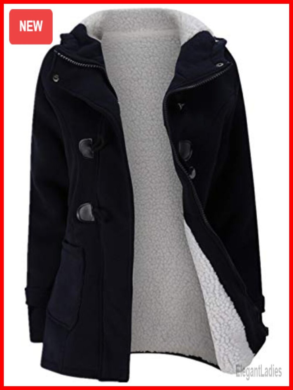 Womens Fleece Thicken Hooded Horn Button Winter Warm Jacket Coat